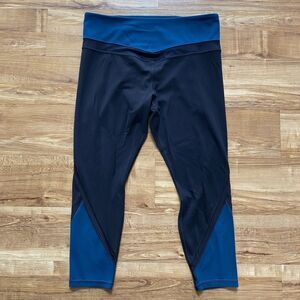 ATHLETA LP Teal Black Elevation 7/8 Crop Powervita Athleisure Workout Leggings*